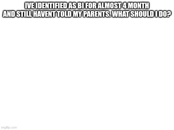 help pls | IVE IDENTIFIED AS BI FOR ALMOST 4 MONTH AND STILL HAVENT TOLD MY PARENTS. WHAT SHOULD I DO? | image tagged in help me,lgbtq | made w/ Imgflip meme maker