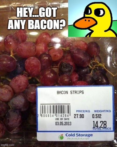 Bacon | HEY...GOT ANY BACON? | image tagged in you had one job | made w/ Imgflip meme maker