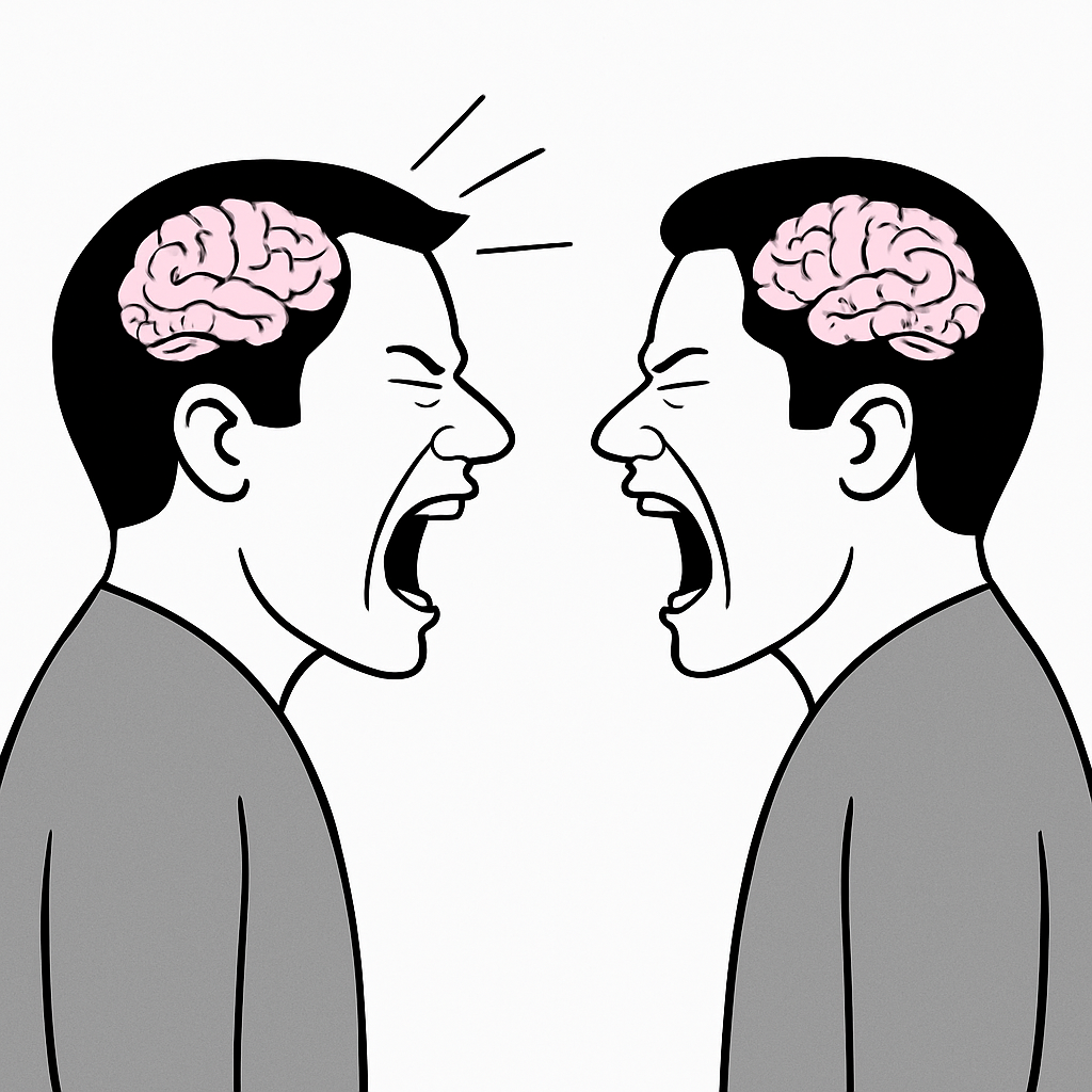 Two Guys Yelling With Normal Sized Brains Blank Meme Template
