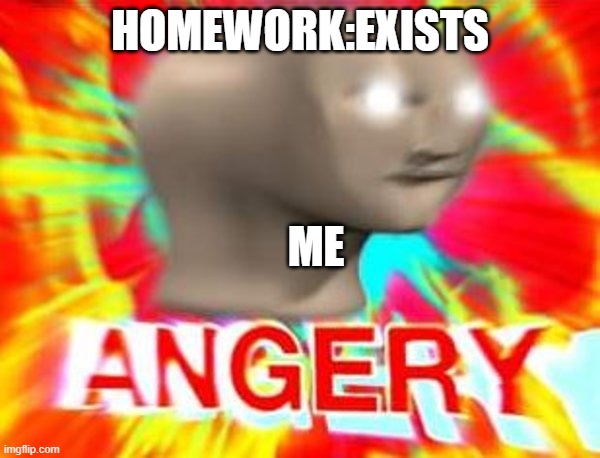 Surreal Angery | HOMEWORK:EXISTS; ME | image tagged in surreal angery | made w/ Imgflip meme maker