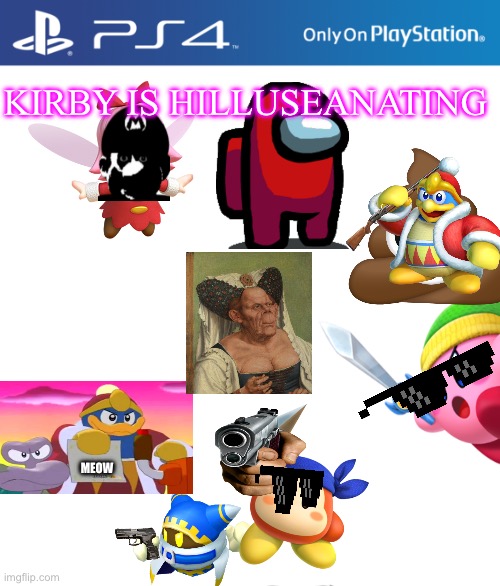 PS4 case | KIRBY IS HILLUSEANATING; MEOW | image tagged in ps4 case | made w/ Imgflip meme maker