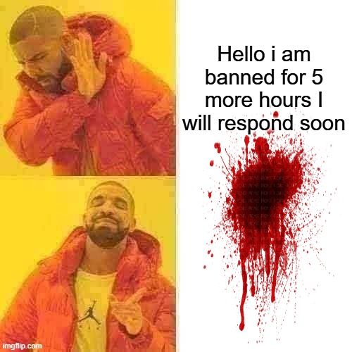 Drake Hotline Bling Meme | Hello i am banned for 5 more hours I will respond soon | image tagged in memes,drake hotline bling | made w/ Imgflip meme maker