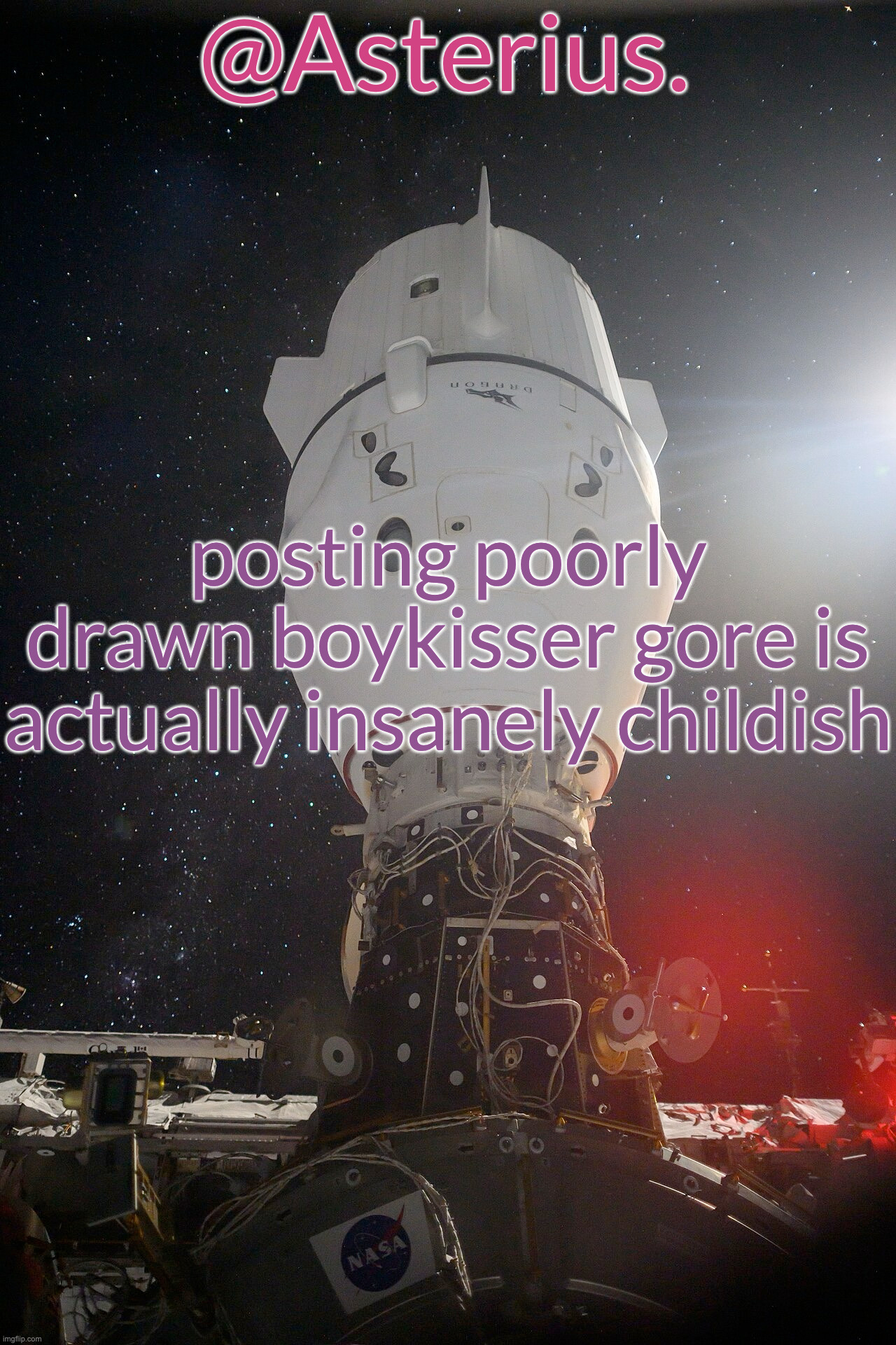 i dont even like boykisser its just stupid as fuck | posting poorly drawn boykisser gore is actually insanely childish | image tagged in silver's crew dragon template | made w/ Imgflip meme maker