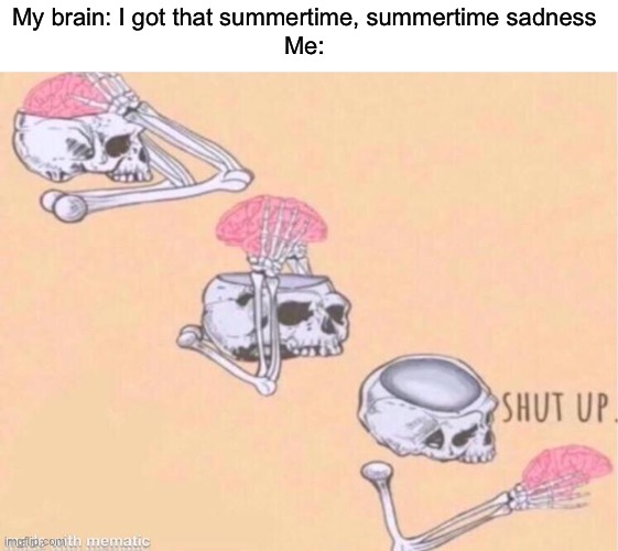 My brain keeps playing that one Lana del Rey song | My brain: I got that summertime, summertime sadness 
Me: | image tagged in skeleton shut up meme | made w/ Imgflip meme maker