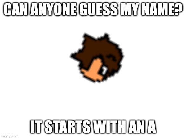 guess | CAN ANYONE GUESS MY NAME? IT STARTS WITH AN A | image tagged in what's my name,tell me | made w/ Imgflip meme maker