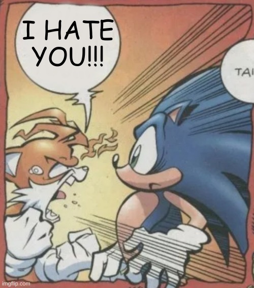 For anyone wondering this is what it said originally (Also yo) | I HATE YOU!!! | image tagged in tails yelling at sonic | made w/ Imgflip meme maker