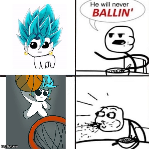 the yosha creature be ballin | image tagged in he'll never be ballin',goku,vegeta,dbz fusion | made w/ Imgflip meme maker