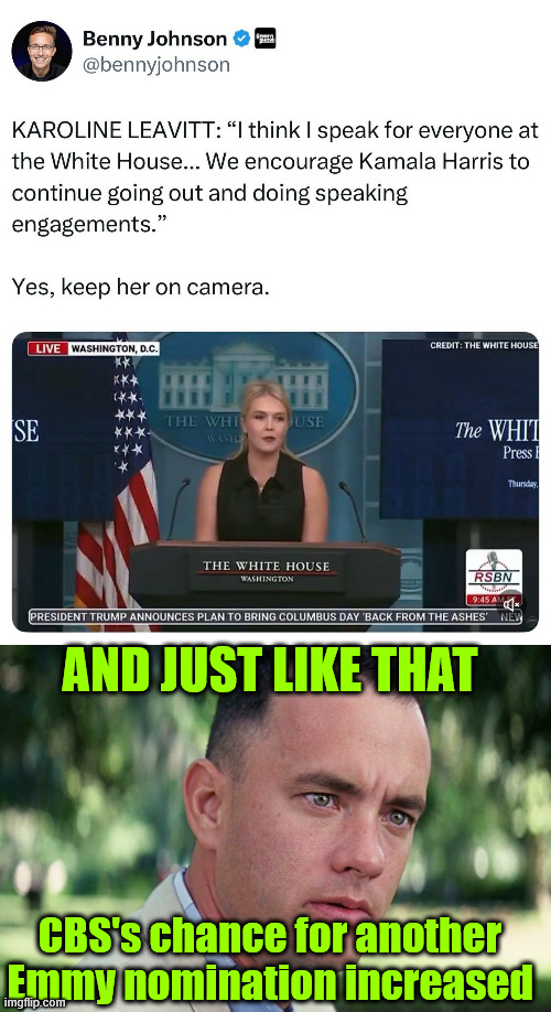 The odds increased for another fake news award involving Kamala | AND JUST LIKE THAT; CBS's chance for another Emmy nomination increased | image tagged in memes,and just like that,cbs,leader of fake news awards | made w/ Imgflip meme maker