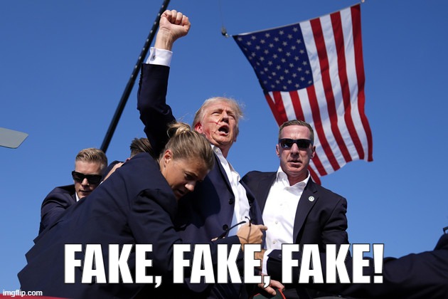 What Trump said: FIGHT, FIGHT, FIGHT! What it was: FAKE, FAKE, FAKE! | FAKE, FAKE, FAKE! | image tagged in trump fight,donald trump,trump,president trump,fake,trump meme | made w/ Imgflip meme maker