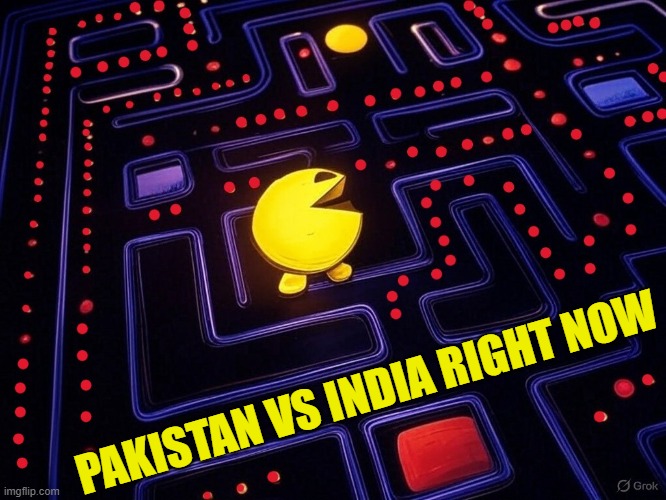 India vs Pakistan | PAKISTAN VS INDIA RIGHT NOW | image tagged in india,pakistan,pacman,red dot,war,video games | made w/ Imgflip meme maker