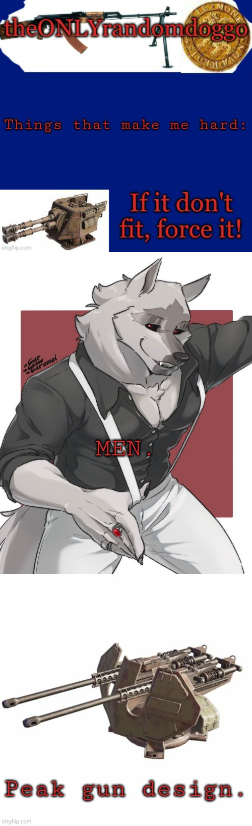 Things that make me hard:; MEN. Peak gun design. | image tagged in randomdoggo's really bad template | made w/ Imgflip meme maker