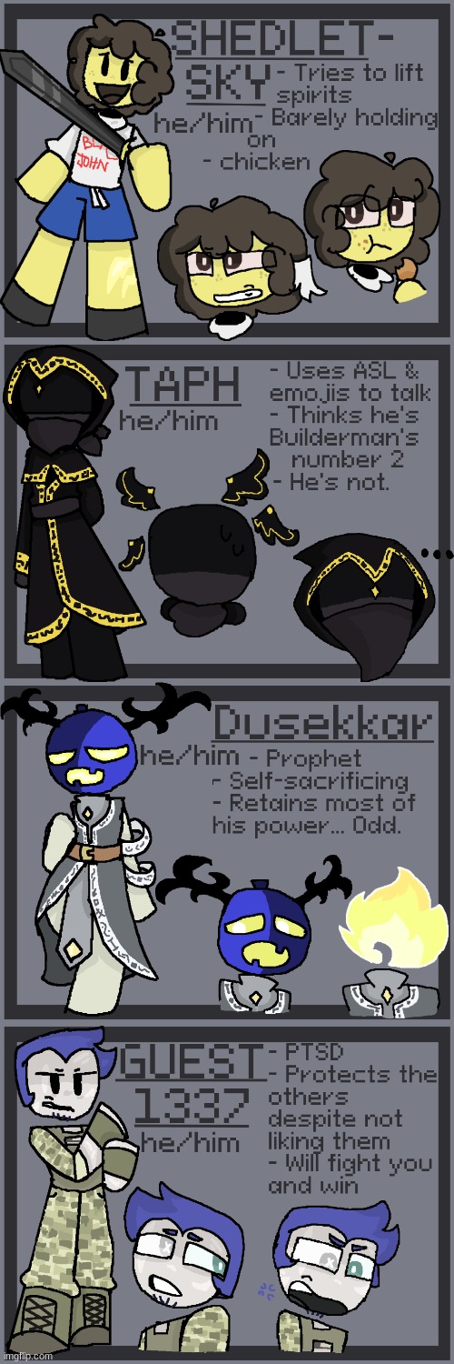 Prt 3! (sorry they took so long, killers will come when they come) | image tagged in roblox,character design,forsaken,alternate reality | made w/ Imgflip meme maker
