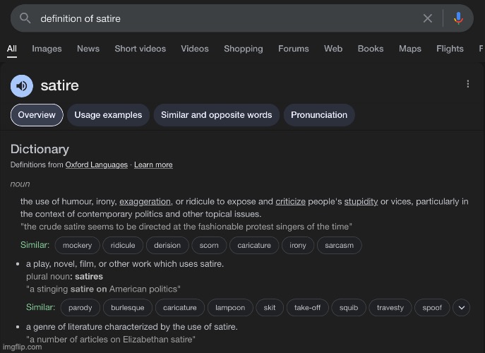 Definition of satire | image tagged in definition of satire | made w/ Imgflip meme maker