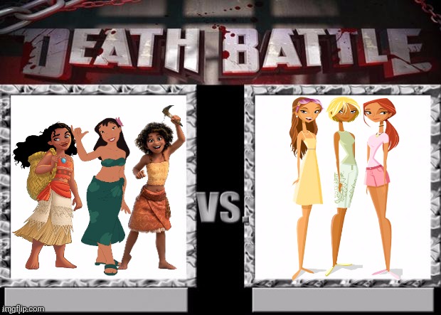Female Islanders VS Surfer Chicks | image tagged in death battle template,moana,lilo and stitch,stoked,surfer,islander | made w/ Imgflip meme maker