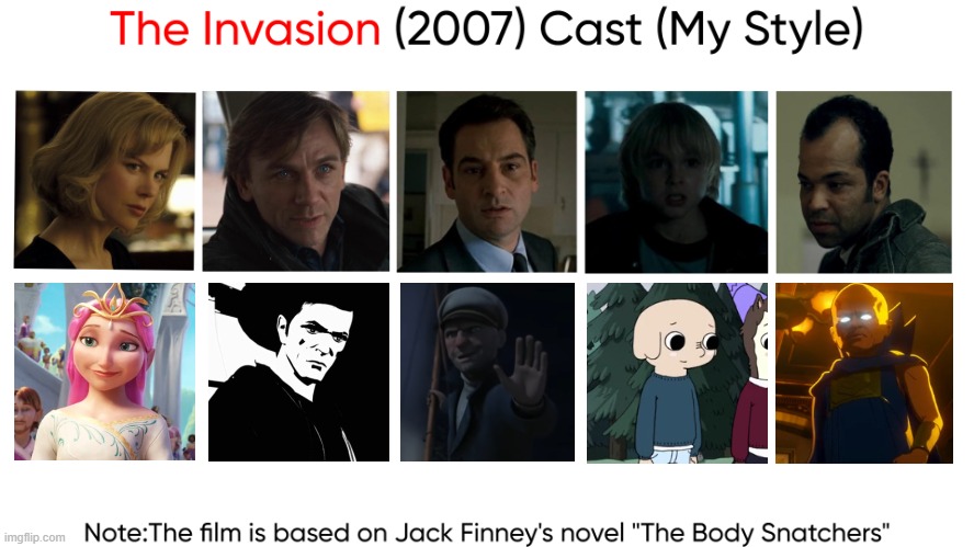 The Invasion (2007) Cast (My Style) | image tagged in the invasion 2007 cast my style,meme,memes,spoof cast,the invasion | made w/ Imgflip meme maker