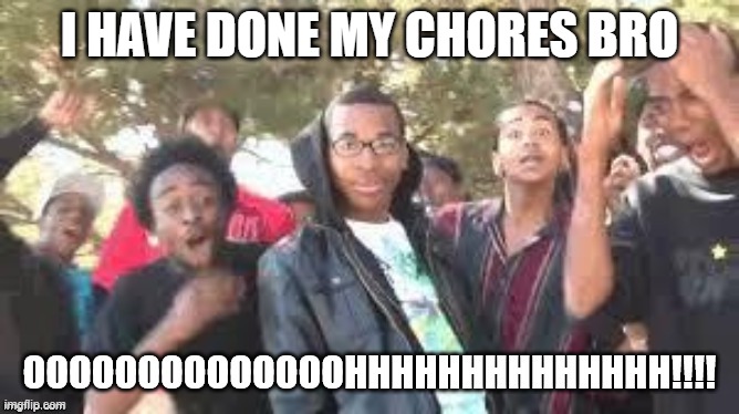 OOOOOOOHHHHH | I HAVE DONE MY CHORES BRO | image tagged in ooooooohhhhh | made w/ Imgflip meme maker