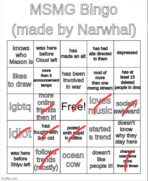 msmg bingo | image tagged in msmg bingo | made w/ Imgflip meme maker