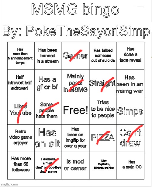 MSMG bingo by poke | image tagged in msmg bingo by poke | made w/ Imgflip meme maker