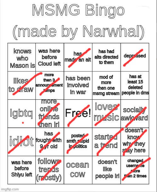 msmg bingo | image tagged in msmg bingo | made w/ Imgflip meme maker