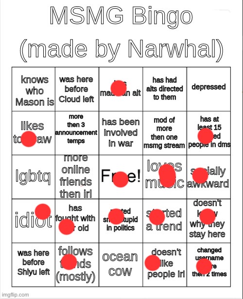 msmg bingo | image tagged in msmg bingo | made w/ Imgflip meme maker