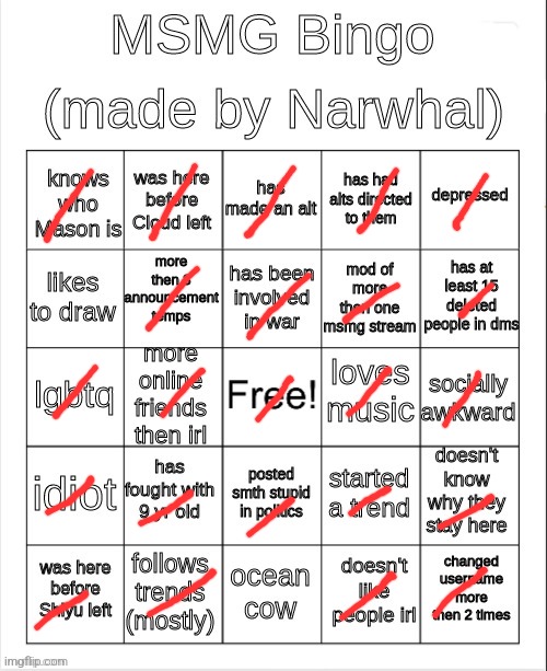 msmg bingo | image tagged in msmg bingo | made w/ Imgflip meme maker