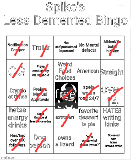 Spike Less-Demented Bingo | image tagged in spike less-demented bingo | made w/ Imgflip meme maker