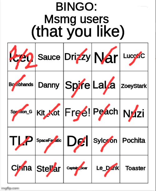 MSMG bingo | image tagged in msmg bingo | made w/ Imgflip meme maker