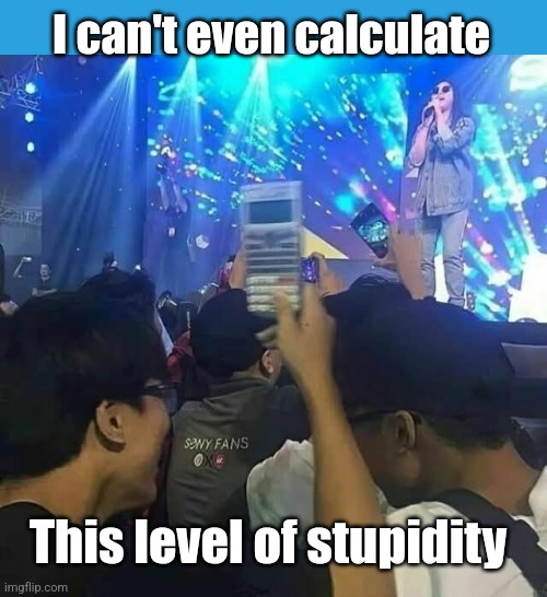 Something doesn't add up | I can't even calculate; This level of stupidity | image tagged in calculator,cellphone,confusion,stupid people,concert | made w/ Imgflip meme maker