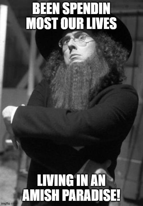Weird Al Amish | BEEN SPENDIN MOST OUR LIVES LIVING IN AN AMISH PARADISE! | image tagged in weird al amish | made w/ Imgflip meme maker