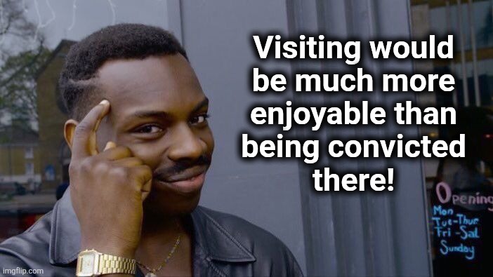 Roll Safe Think About It Meme | Visiting would
be much more
enjoyable than
being convicted
there! | image tagged in memes,roll safe think about it | made w/ Imgflip meme maker