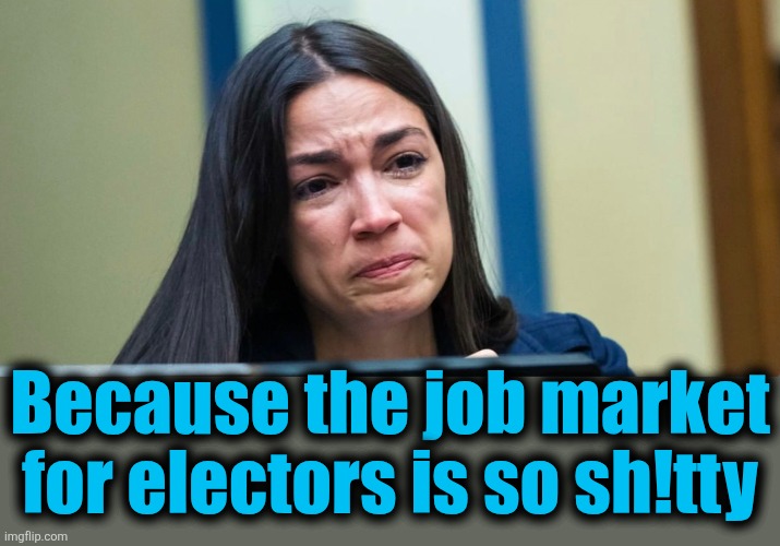 AOC | Because the job market
for electors is so sh!tty | image tagged in aoc | made w/ Imgflip meme maker