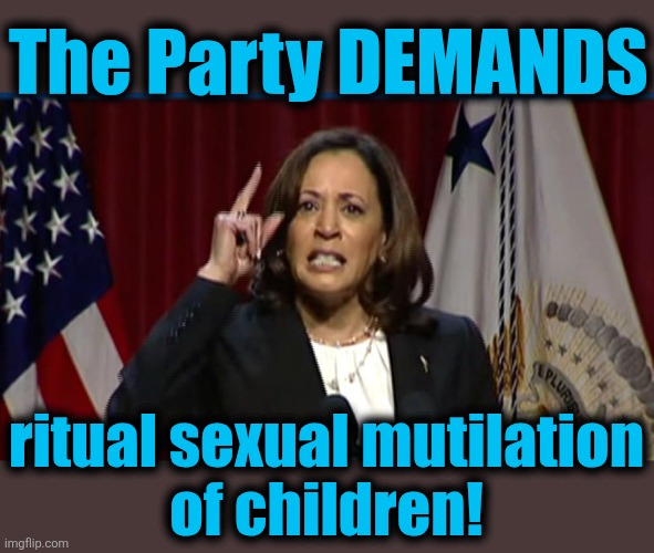 Kamala Angry | The Party DEMANDS ritual sexual mutilation
of children! | image tagged in kamala angry | made w/ Imgflip meme maker