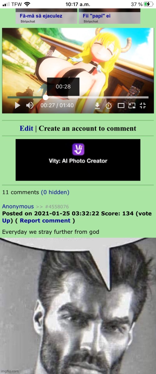 Rare W comment | image tagged in gigachad speech bubble,everyday we stray further from god | made w/ Imgflip meme maker