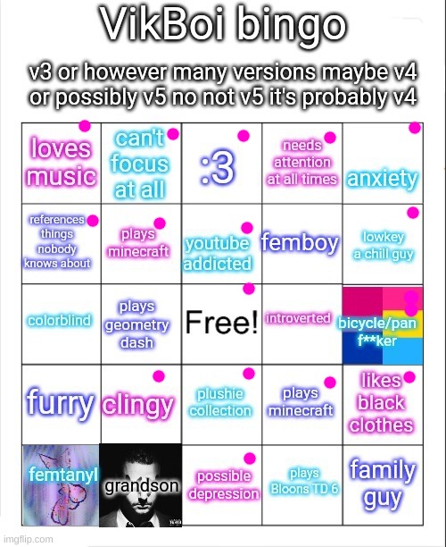 Vik bingo | image tagged in vik bingo | made w/ Imgflip meme maker
