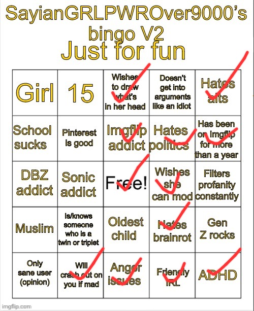 SayianGRLPWROver9000’s bingo V2 | image tagged in sayiangrlpwrover9000 s bingo v2 | made w/ Imgflip meme maker