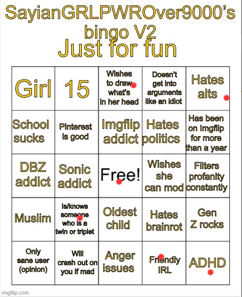 Lame bingo | image tagged in sayiangrlpwrover9000 s bingo v2 | made w/ Imgflip meme maker