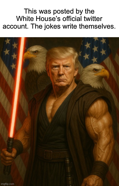 Yes, because red is the color always associated with good in the Star Wars universe. | This was posted by the White House’s official twitter account. The jokes write themselves. | made w/ Imgflip meme maker