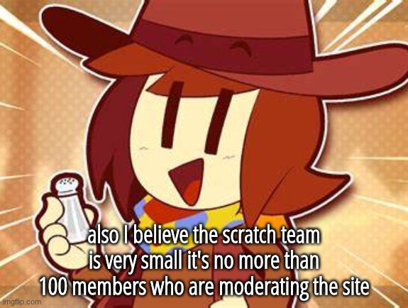 salty | also I believe the scratch team is very small it's no more than 100 members who are moderating the site | image tagged in salty | made w/ Imgflip meme maker