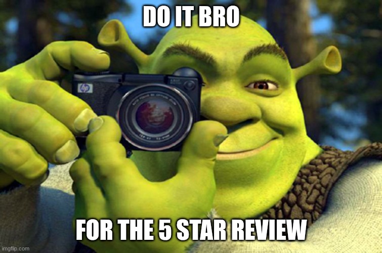 shrek camera | DO IT BRO FOR THE 5 STAR REVIEW | image tagged in shrek camera | made w/ Imgflip meme maker