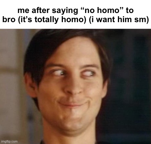 Spiderman Peter Parker | me after saying “no homo” to bro (it’s totally homo) (i want him sm) | image tagged in memes,spiderman peter parker | made w/ Imgflip meme maker