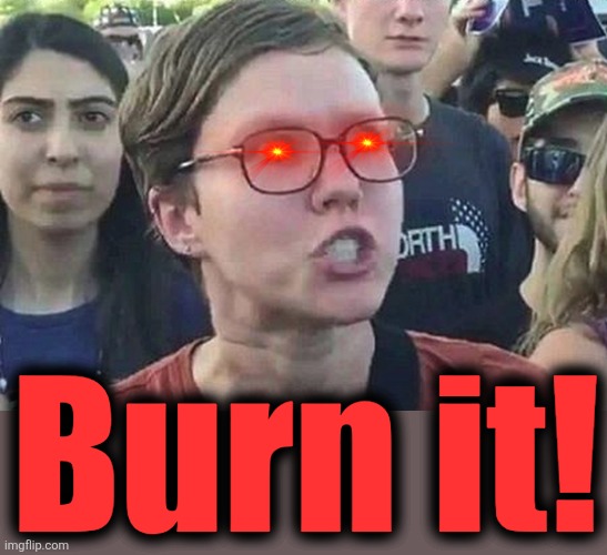 Triggered Liberal | Burn it! | image tagged in triggered liberal | made w/ Imgflip meme maker