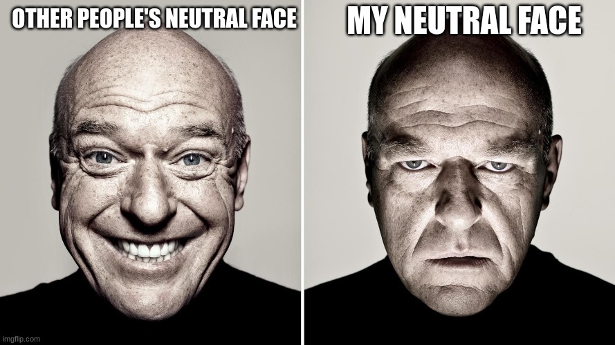 im told i should smile more but i dont know what to give them | MY NEUTRAL FACE; OTHER PEOPLE'S NEUTRAL FACE | image tagged in dean norris's reaction,memes,funny | made w/ Imgflip meme maker