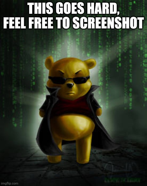 The Matrix Winnie the Pooh | THIS GOES HARD, FEEL FREE TO SCREENSHOT | image tagged in the matrix winnie the pooh,shitpost | made w/ Imgflip meme maker