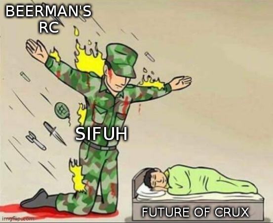 Soldier protecting sleeping child | BEERMAN'S RC; SIFUH; FUTURE OF CRUX | image tagged in soldier protecting sleeping child | made w/ Imgflip meme maker