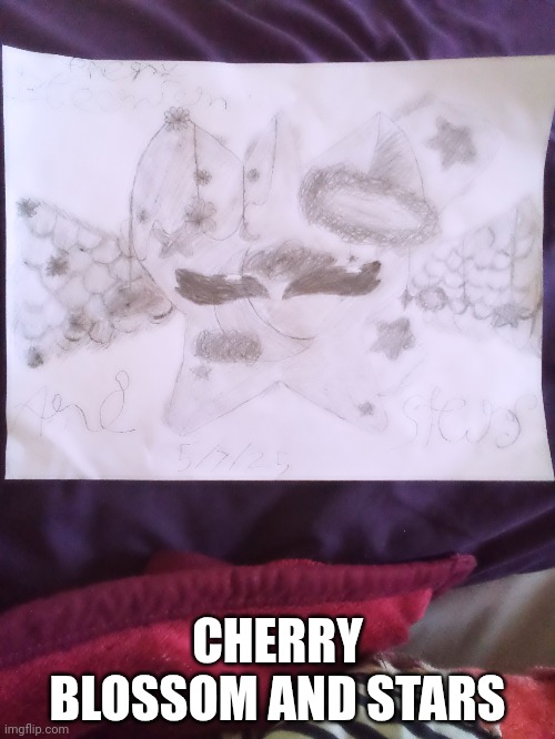 I drew my countryball oc (it took 1 hour) | CHERRY BLOSSOM AND STARS | image tagged in countryballs,memes,drawings,art | made w/ Imgflip meme maker