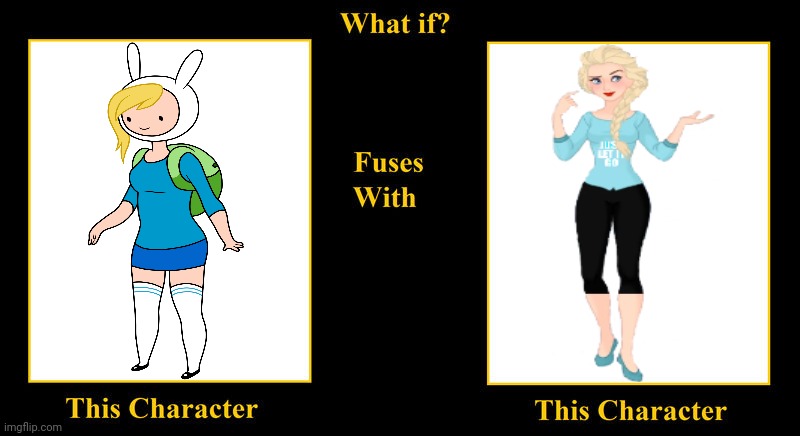 What if Fionna The Human Fuses With Queen Elsa | image tagged in what if fuses,adventure time,fionna the human,frozen,elsa,elsa frozen | made w/ Imgflip meme maker