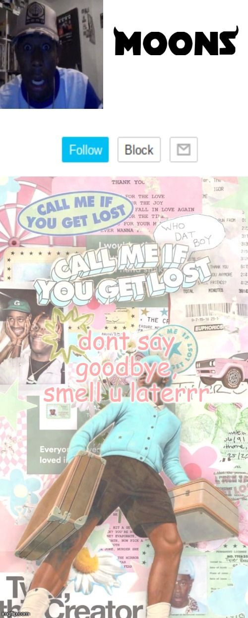 Moons. Tyler temp ( thanks yachi ) | dont say goodbye, smell u laterrr | image tagged in moons tyler temp thanks yachi | made w/ Imgflip meme maker
