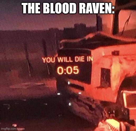 You will die in 0:05 | THE BLOOD RAVEN: | image tagged in you will die in 0 05 | made w/ Imgflip meme maker