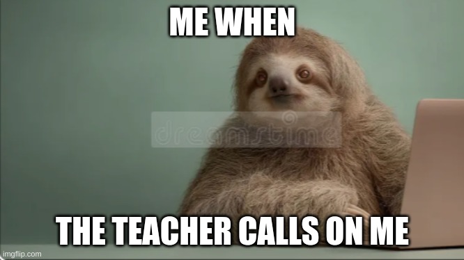 slothkam4 | ME WHEN; THE TEACHER CALLS ON ME | image tagged in slothkam4 | made w/ Imgflip meme maker
