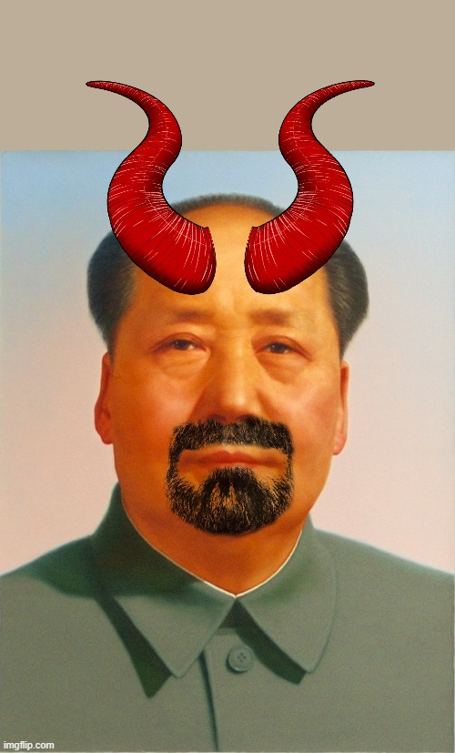 Devil goatee and horns Mao | image tagged in mao zedong,devil | made w/ Imgflip meme maker
